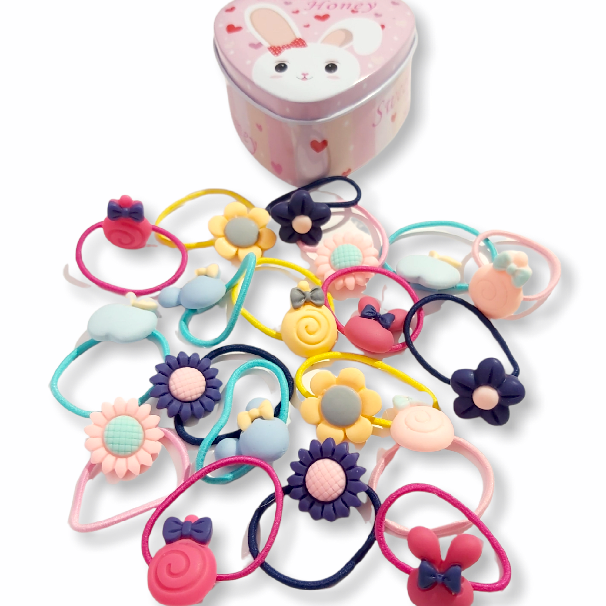 Pack of 3 Cute Mini Hair Ponys/Rubber Bands with Charms | Same Color Set (Random Pick) | Fun Hair Ties for Girls & Kids | Best Price in Pakistan
