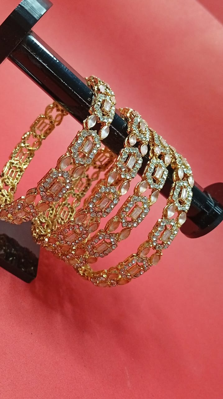gold-tone stone-studded bangles set