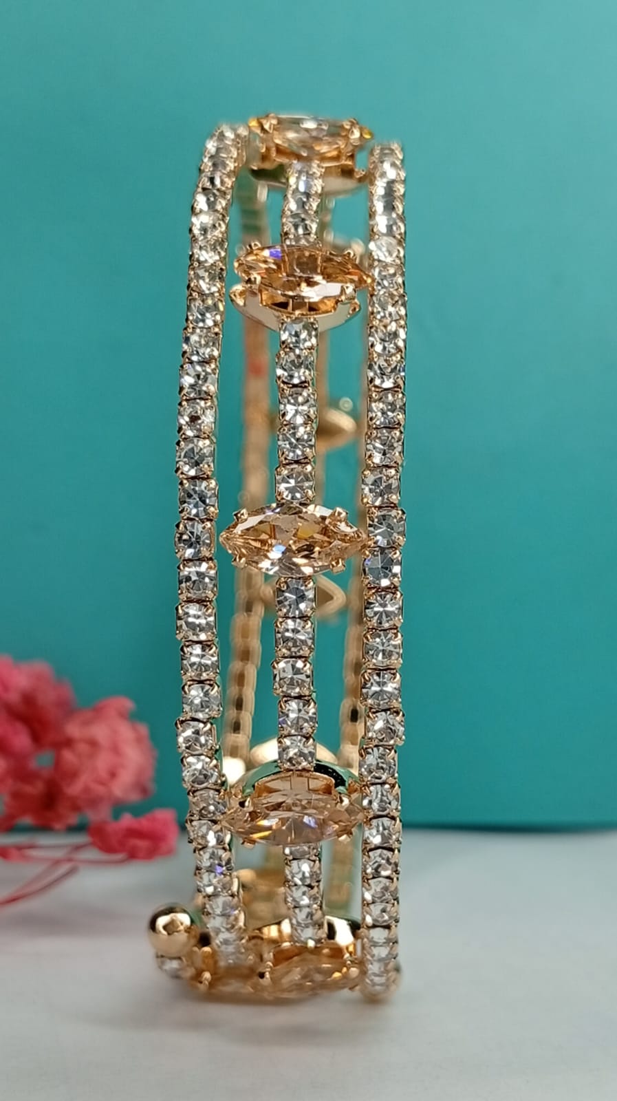 Opulent Gold-Plated Marquise Gemstone Bangle