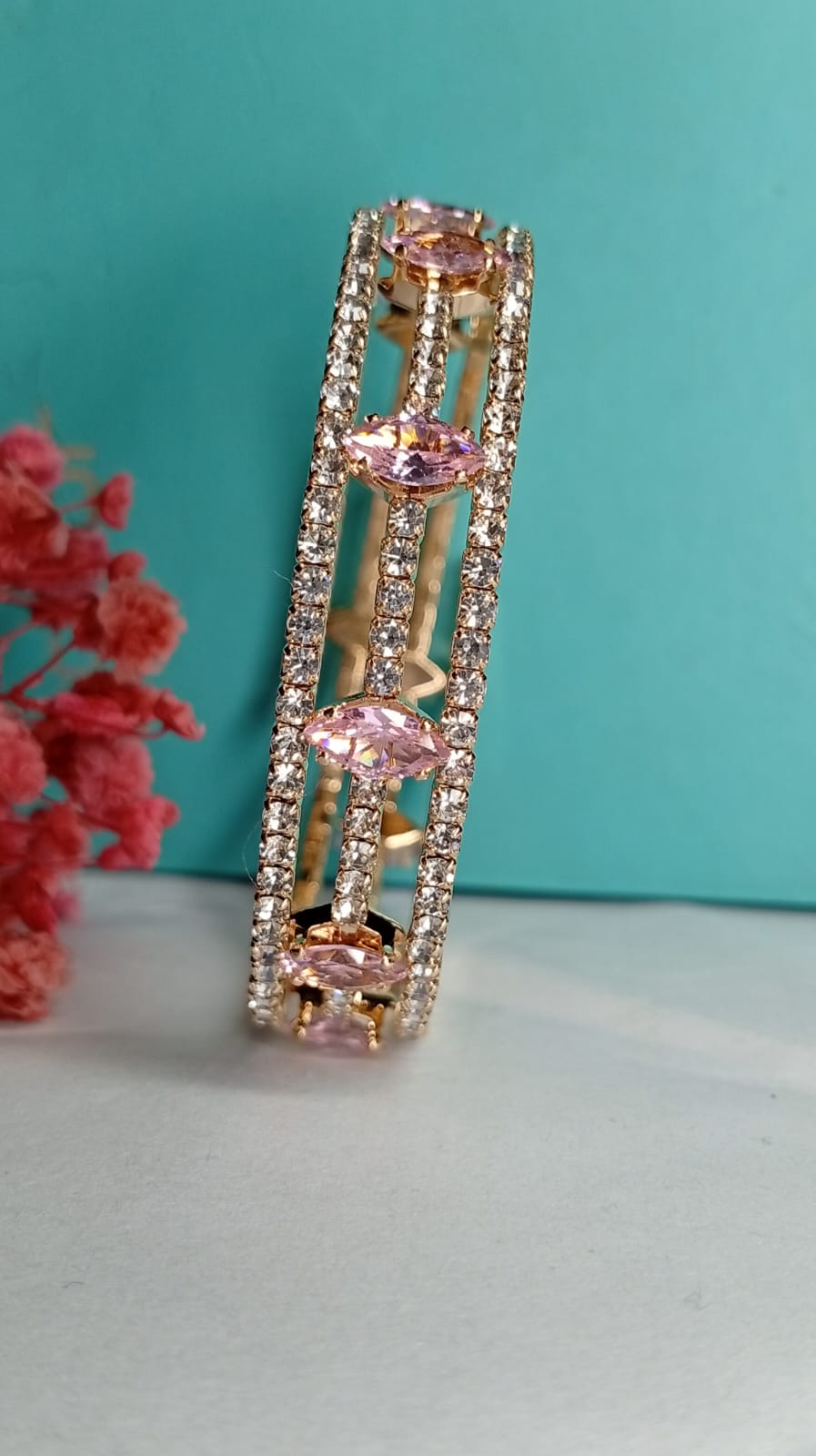 Opulent Gold-Plated Marquise Gemstone Bangle