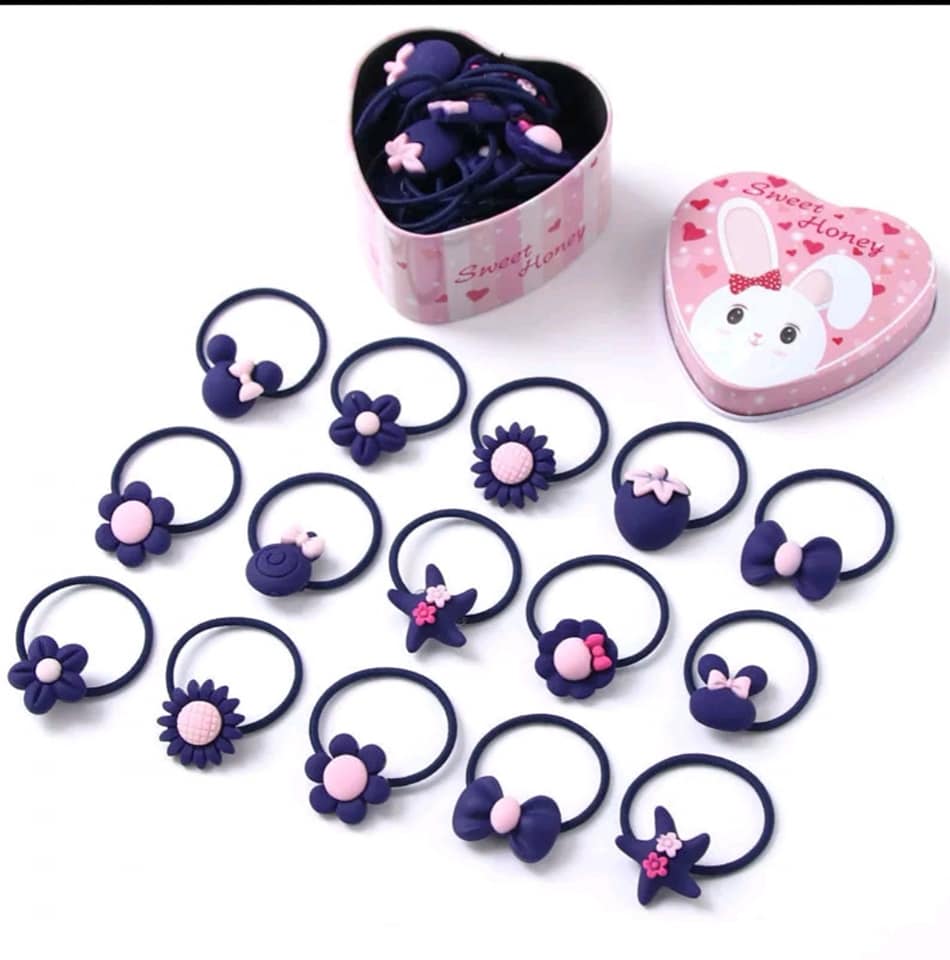 Pack of 3 Cute Mini Hair Ponys/Rubber Bands with Charms | Same Color Set (Random Pick) | Fun Hair Ties for Girls & Kids | Best Price in Pakistan