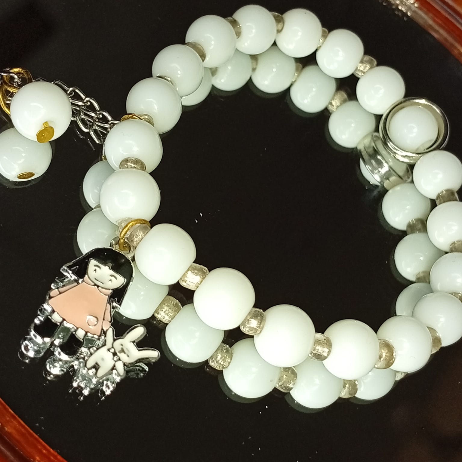 Cute & Charming, White Agate & Little Girl Charm Bracelet