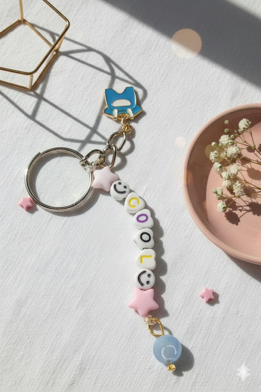 "Cool" Personalized Beaded Keychain with Frock Charm