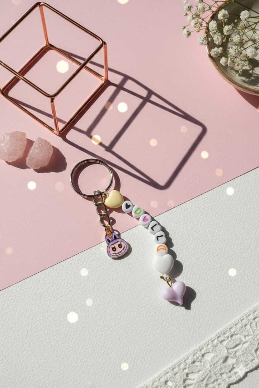 "DOLL" Personalized Beaded Keychain | Spooky Bunny / Labubu-Style Charm | Y2K Aesthetic & Custom Gift | Cute Goth Accessory