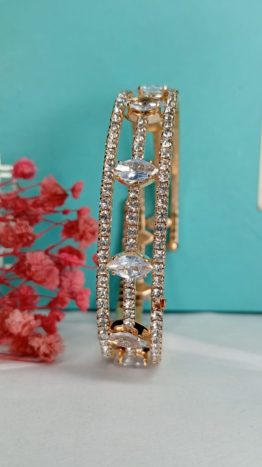 Opulent Gold-Plated Marquise Gemstone Bangle