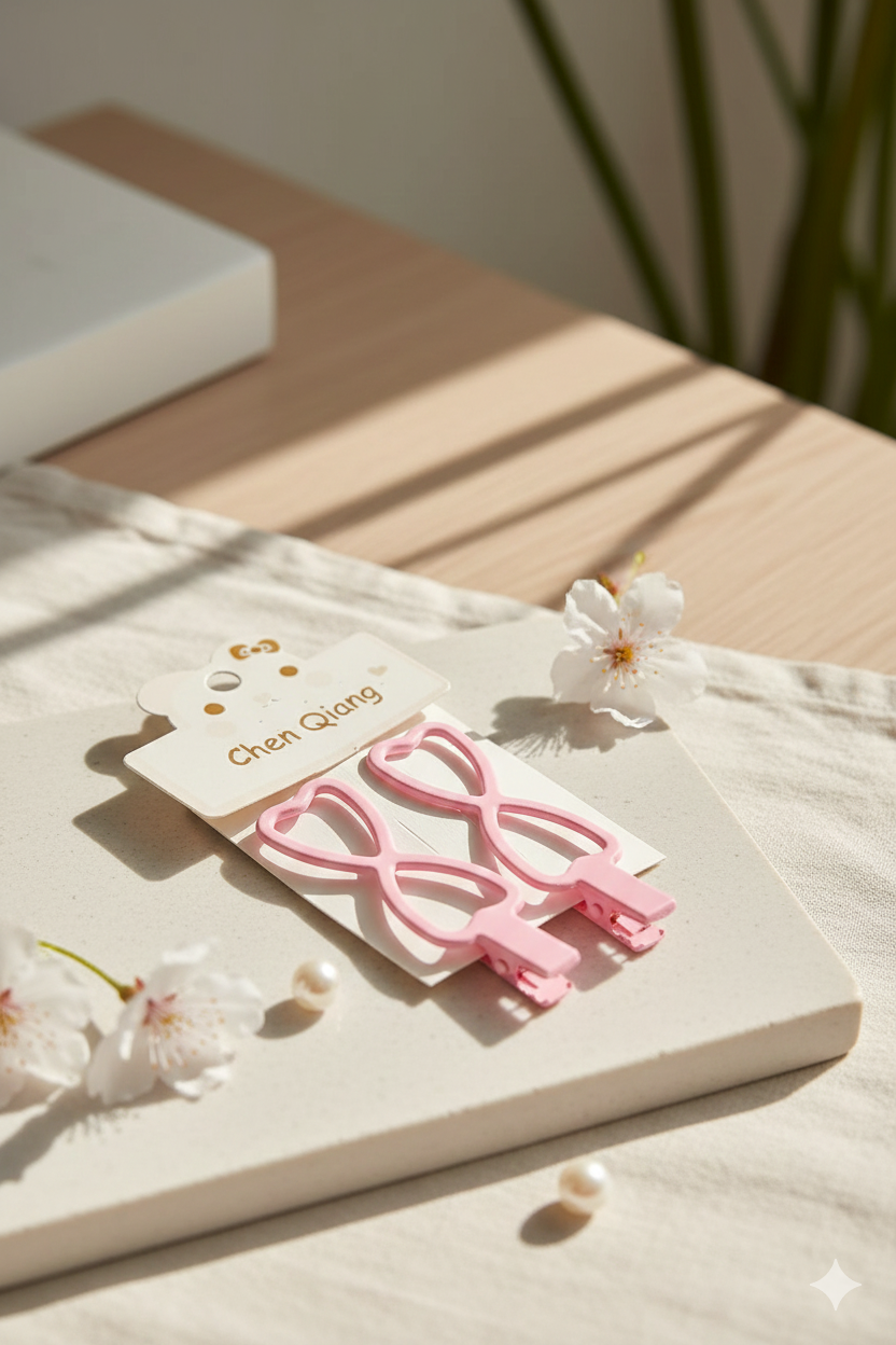 "Infinity Heart Hair Clips (Pair) | Trendy Pink Hair Pins for Girls & Women | Unique Loop Design Hair Accessories | Best Price in Pakistan"