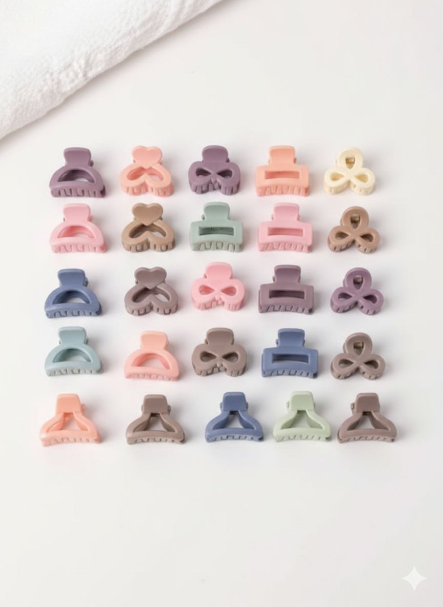 "Mini Pastel Claw Clips Set - Pack of 5 | Trendy Small Hair Clips for Girls & Women | Assorted Designs