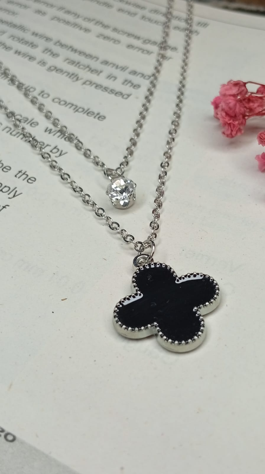 Dainty Double Layer Clover & Solitaire Necklace