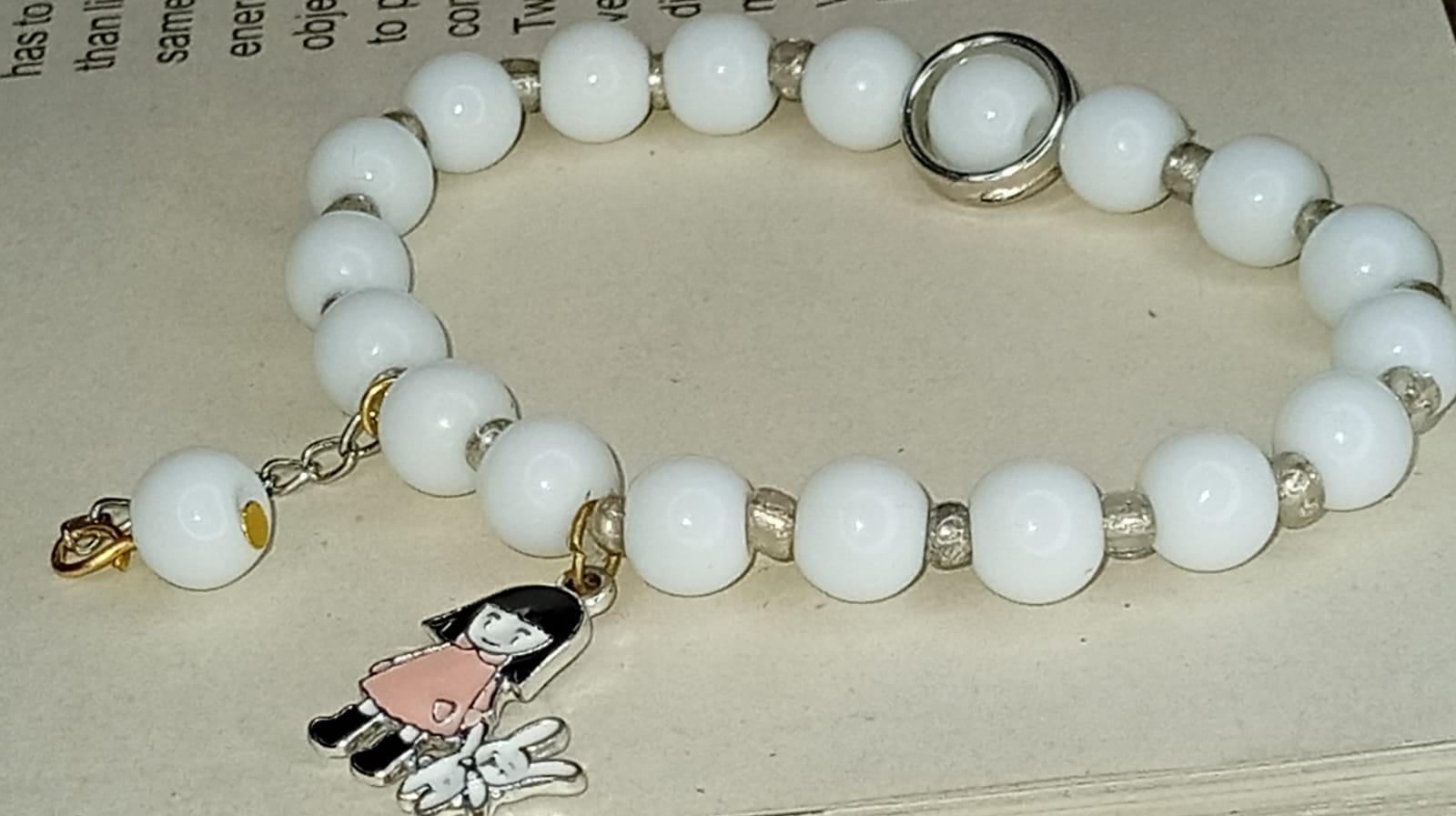 Cute & Charming, White Agate & Little Girl Charm Bracelet