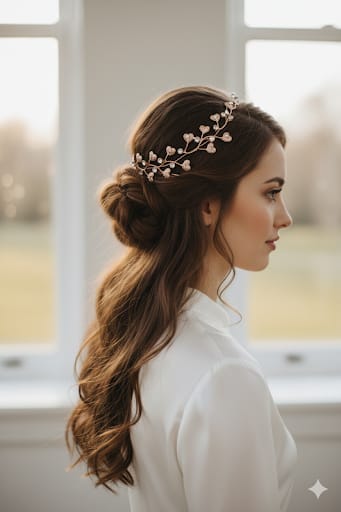 Versatile Rose Gold Floral Hair Vine | Bridal Wreath & Modest Hijab Accessory