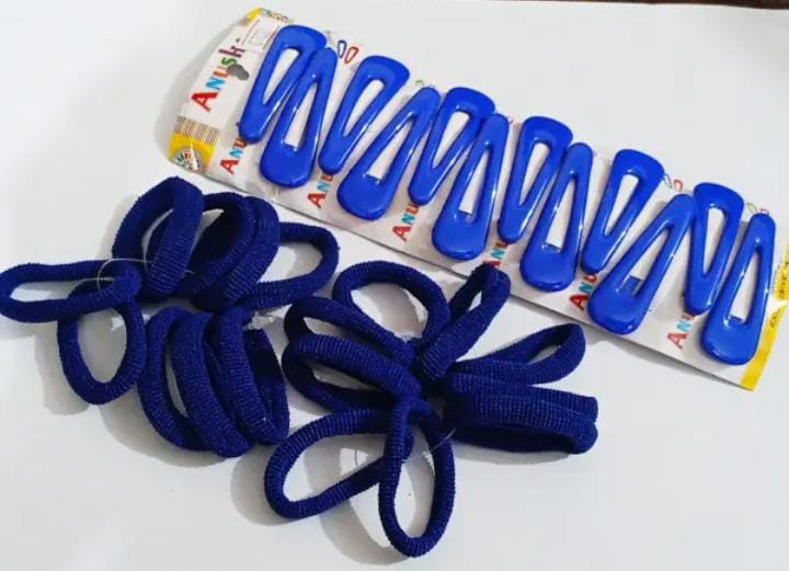 Navy Blue School Hair Accessories Set (30 Pcs) - 18 Seamless Ponies & 12 EasyGrip Snap Clips for Girls