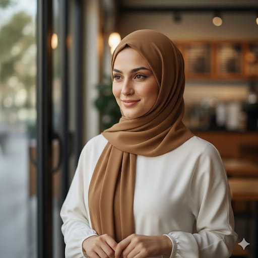 Caramel Georgette Hijab Scarf | 29" x 68" Tan Modest Shawl