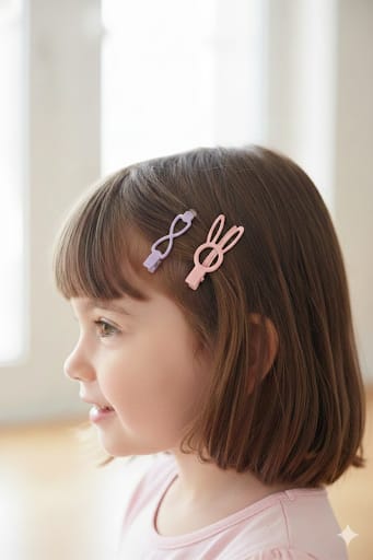 Cute Pastel Kids' Hair Clips Set - 12 Pack Kawaii Bow, Crown & Bunny Metal Snap Hair Pins for Girls