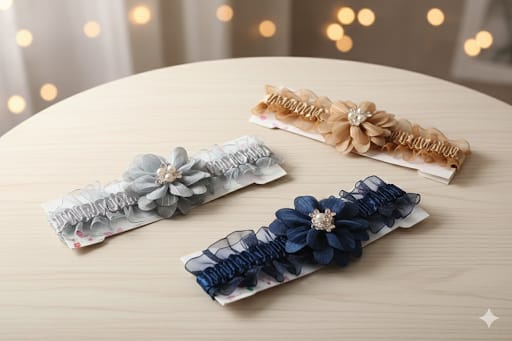 Elegant Floral Baby Headbands Set - Tulle Ruffled Flower & Pearl Infant Elastic Hair Accessories for Newborn Photoshoot