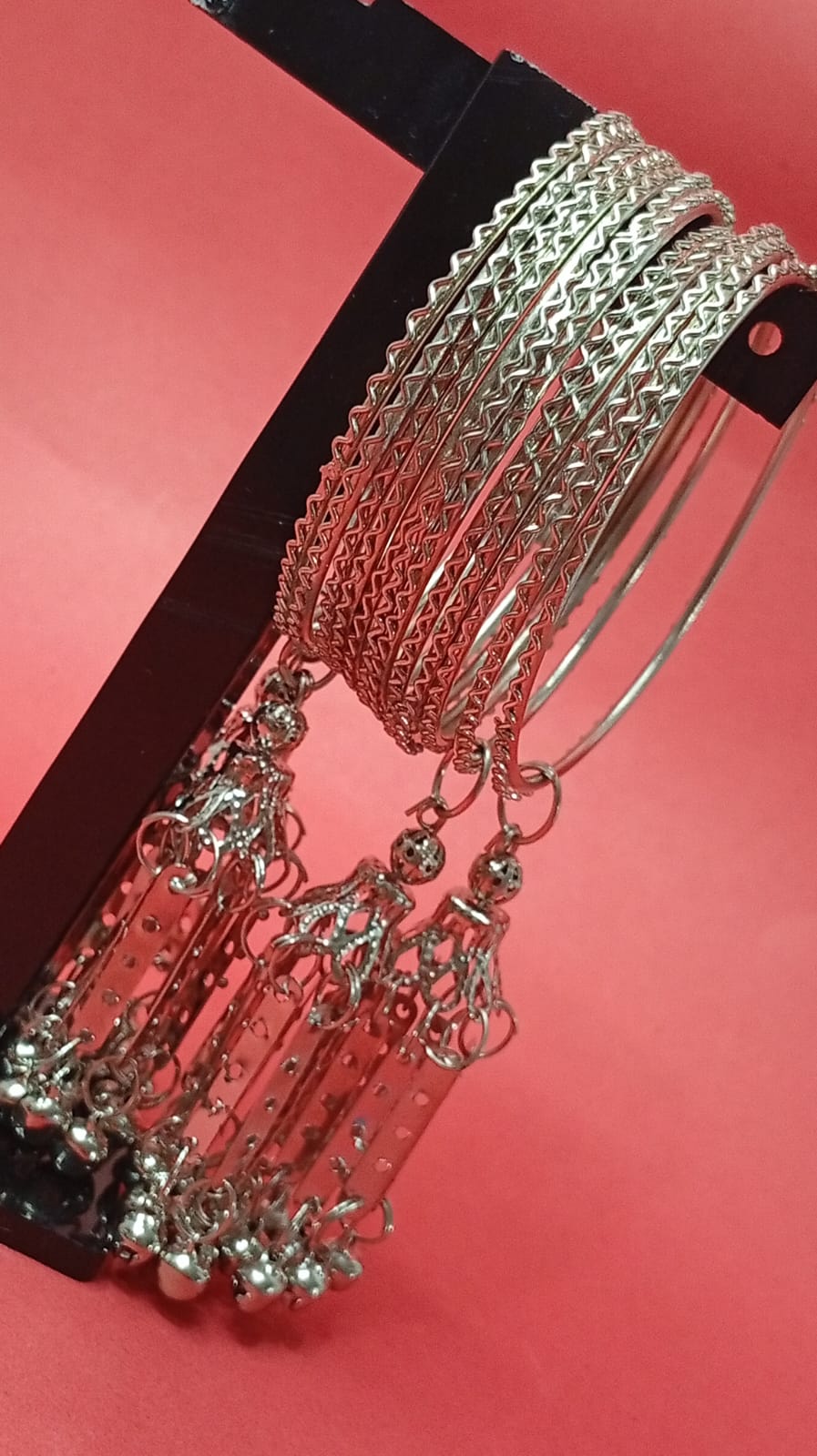 Oxidized Silver Ghungroo Bangle Set – Traditional Latkan Churi for Women | Vintage-Inspired Silver Churi Set with Hanging Charms