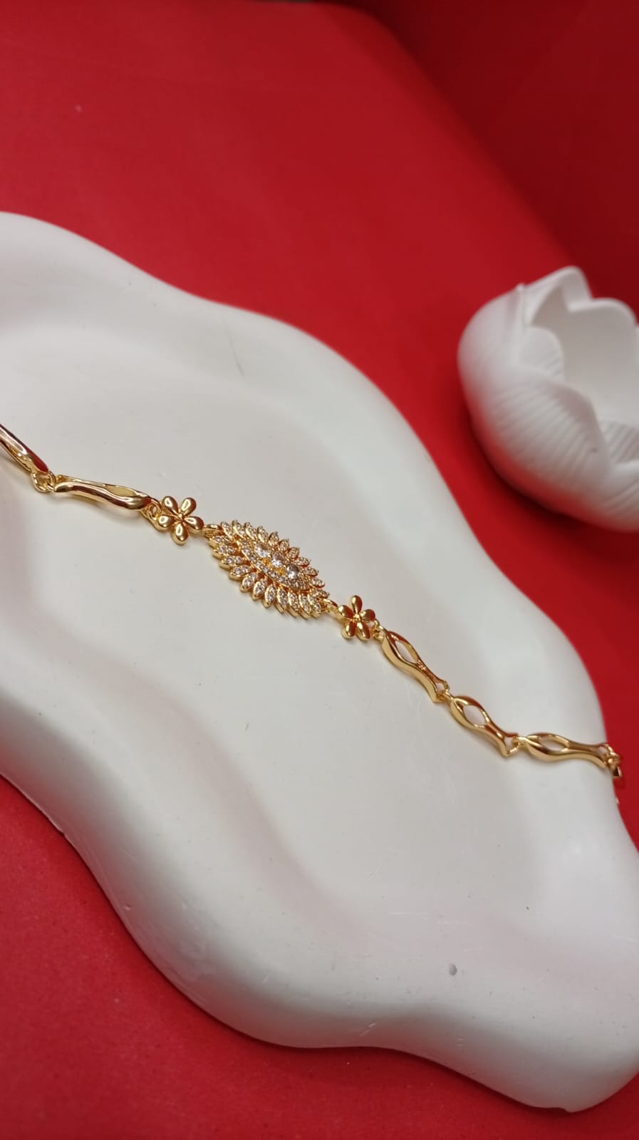 1K Gold Plated Floral Sunburst Bracelet for Women | Elegant CZ Encrusted Marquise Link Bracelet | Luxury Gold Plated Jewelry