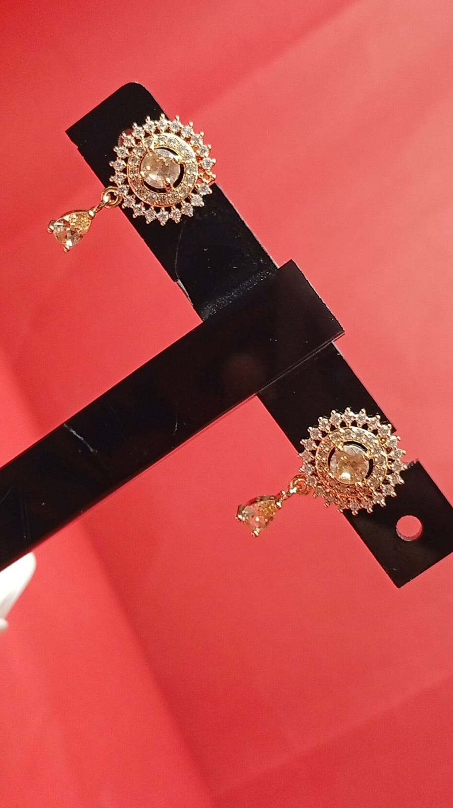 Luxury Sunburst Halo Drop Earrings - 14K Gold Plated with Teardrop Crystal Accents | Elegant Occasion Jewelry for Women