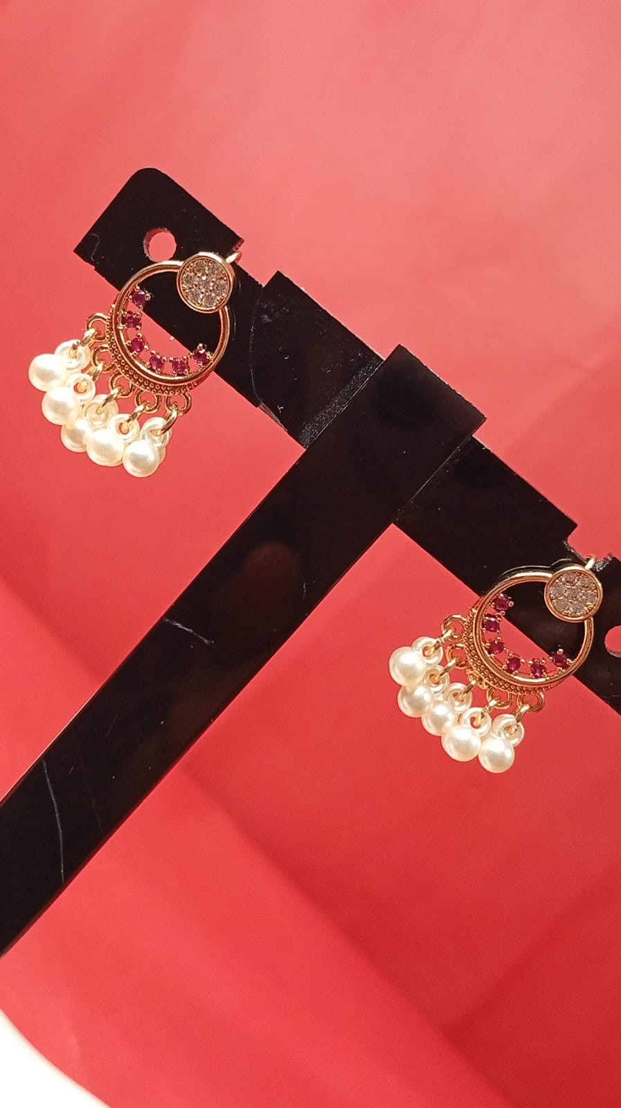 Crescent Moon Pearl Drop Earrings - 18K Gold Plated Chandbali Style with Crystal Accents | Traditional & Modern Fusion Jewelry for Women