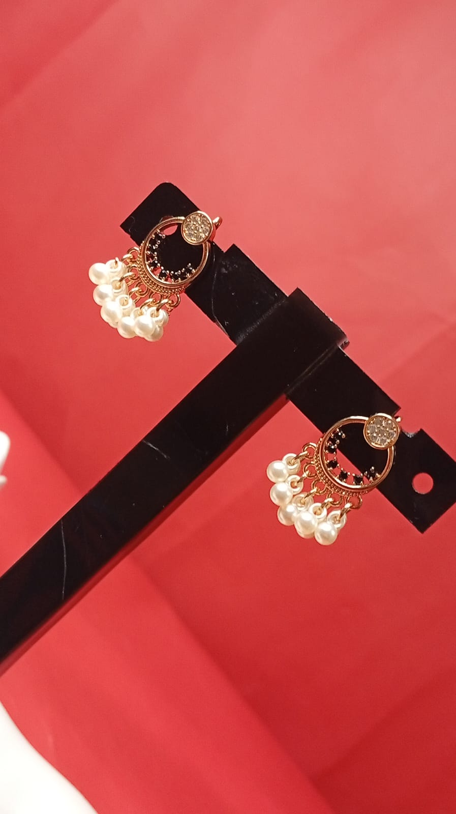 Crescent Moon Pearl Drop Earrings - 18K Gold Plated Chandbali Style with Crystal Accents | Traditional & Modern Fusion Jewelry for Women