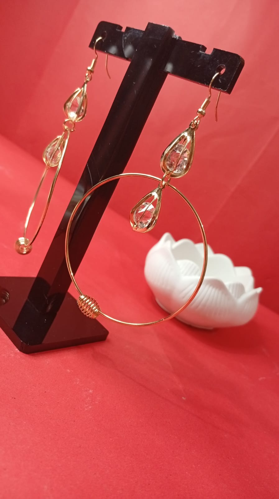 1K Gold Plated Teardrop Earrings | Sparkling Pear-Cut Sunburst Halo Studs | Luxury Formal & Bridal Crystal Earrings