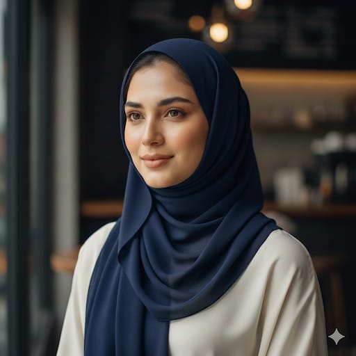 Elegant Navy Blue Hijab Scarf - Premium Georgette Modest Wear