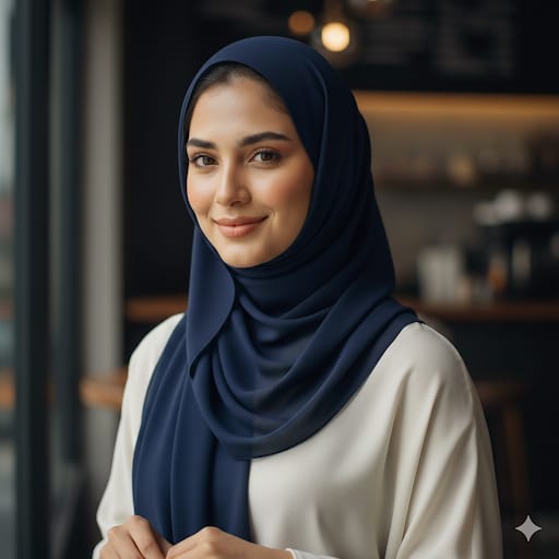 Elegant Navy Blue Hijab Scarf - Premium Georgette Modest Wear