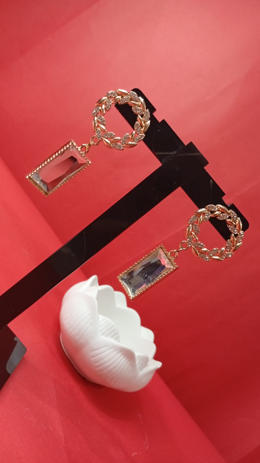 Gold-Tone Teardrop Stud Earrings for Women | Sparkling Sunburst Halo Crystal Earrings | Elegant Formal Evening & Wedding Jewelry