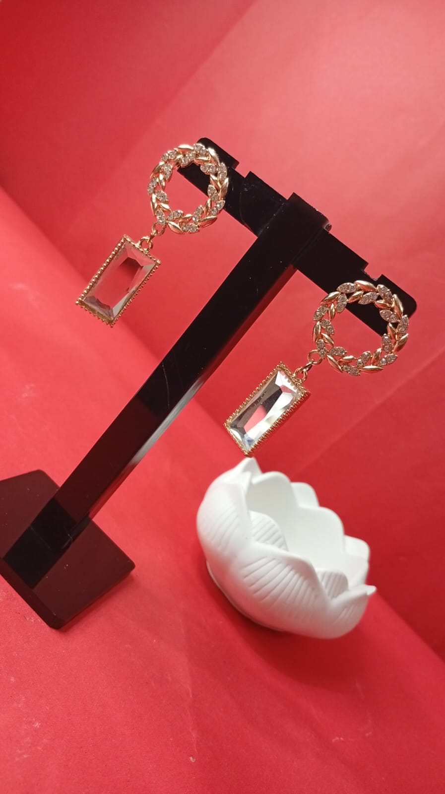 Gold-Tone Teardrop Stud Earrings for Women | Sparkling Sunburst Halo Crystal Earrings | Elegant Formal Evening & Wedding Jewelry