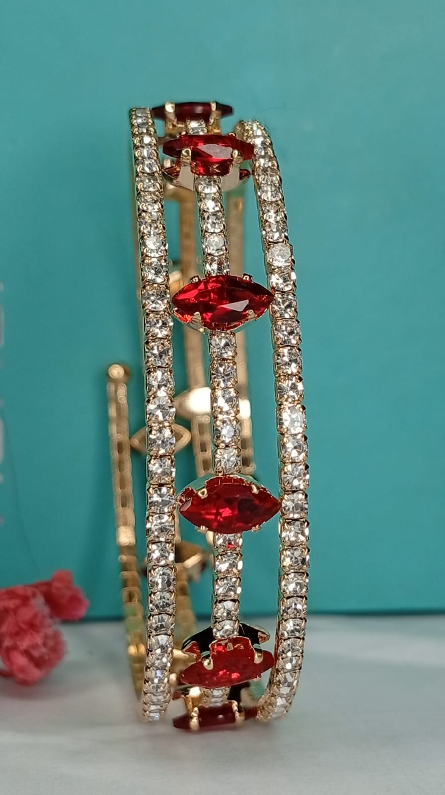 Opulent Gold-Plated Marquise Gemstone Bangle