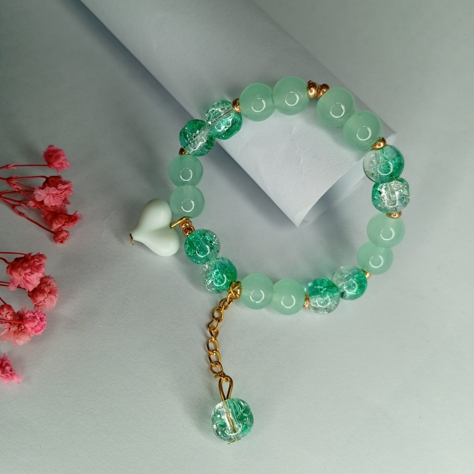 Sparkling Serenity, Green Aventurine &amp; Crackle Glass Bracelet