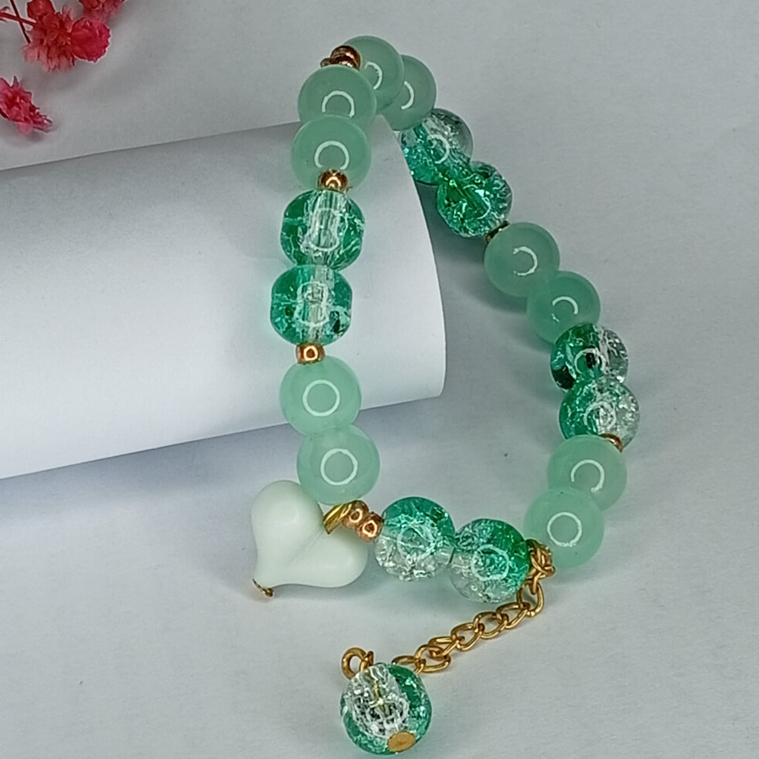 Sparkling Serenity, Green Aventurine &amp; Crackle Glass Bracelet