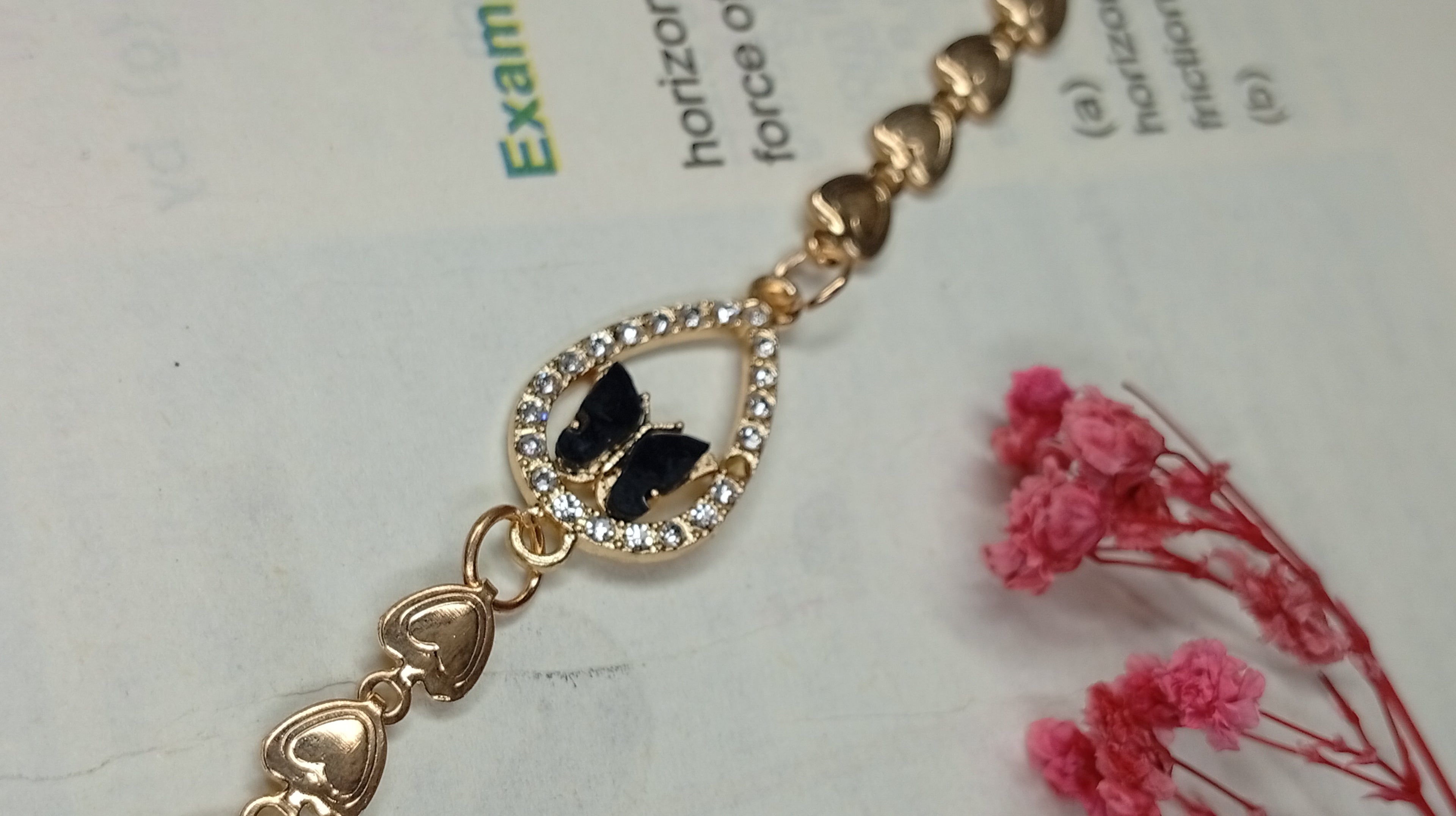 Elegant Gold-Plated Butterfly Heart Chain Bracelet for Women - Zircon & Mother of Pearl Inlay