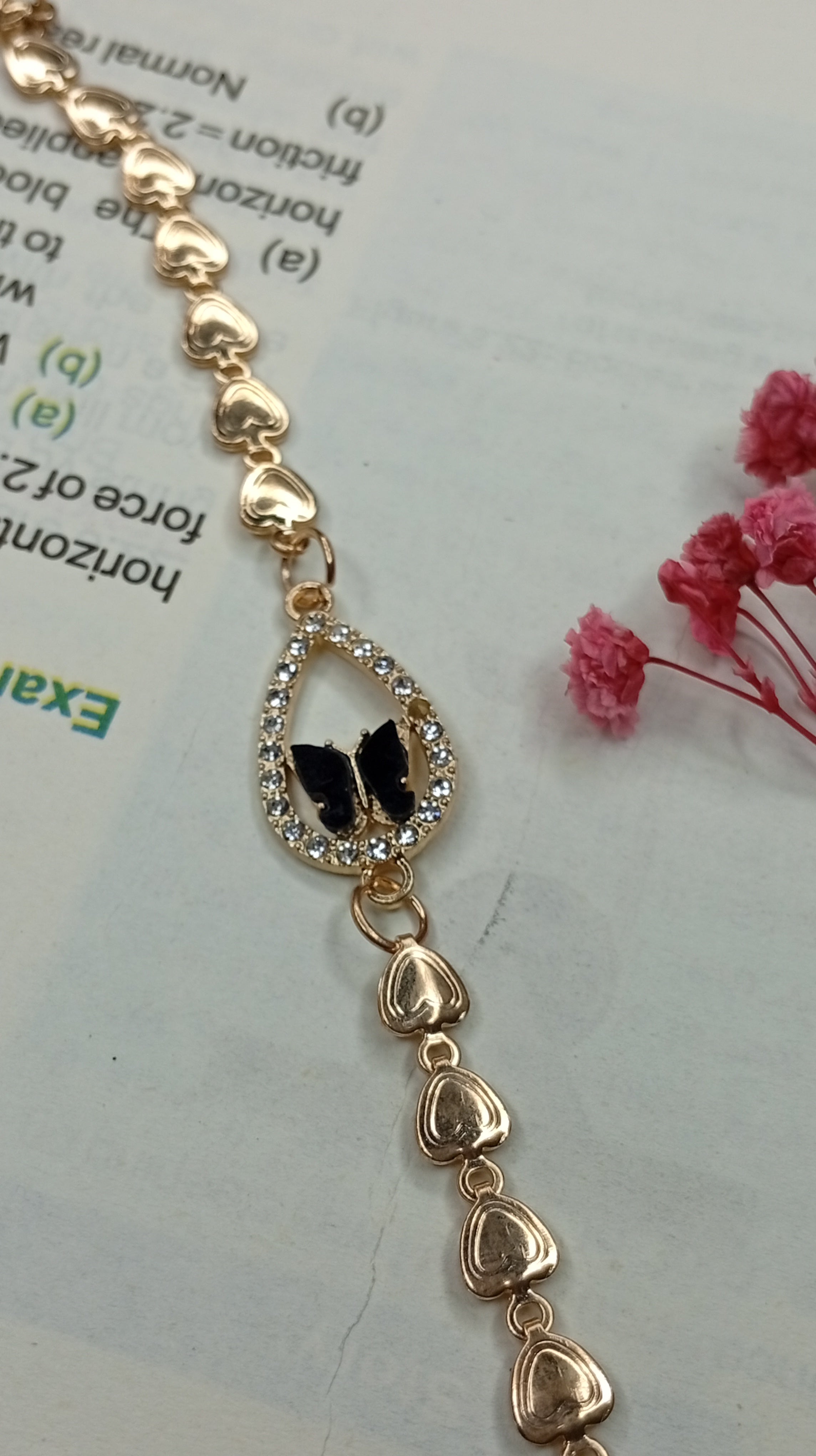 Elegant Gold-Plated Butterfly Heart Chain Bracelet for Women - Zircon & Mother of Pearl Inlay